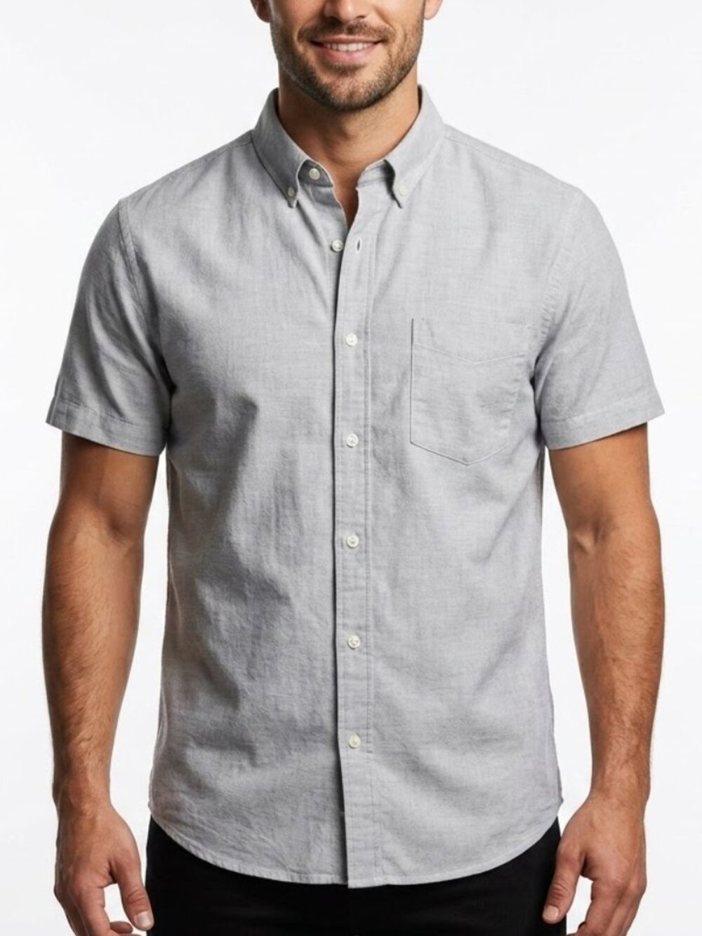 Goodfellow & Co Blue White Slub Cotton Short Sleeve Button Down Shirt Standard L
